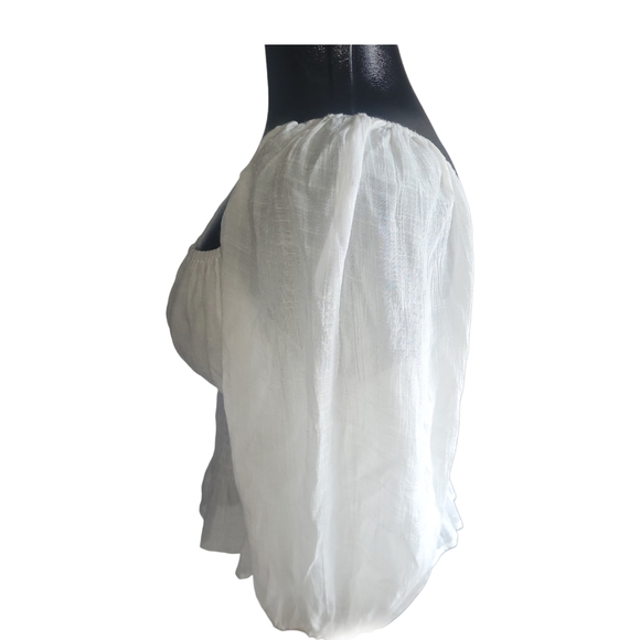 Mink Pink White Evelina Square Neck and Smocked Waistline Blouse L - Picture 5 of 7